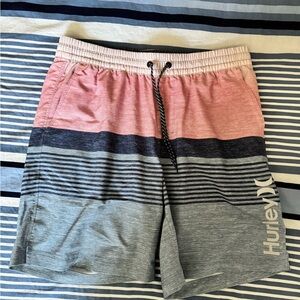Hurley Pink and Gray Men's Swim Trunks